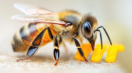 Naklejka premium A close up of a bee on a piece of wood