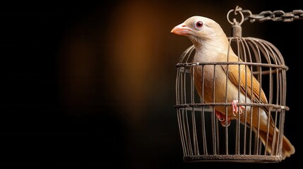 Obraz premium A small bird in a cage with a chain around it