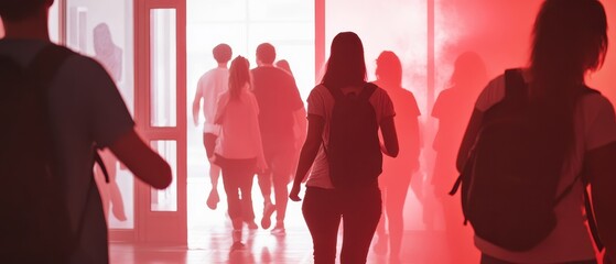 Community center evacuation during a fire drill, captured in a JPEG image, showcasing safety protocols and emergency preparedness.