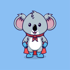Cute cartoon koala wearing a superhero costume and wearing a cape
