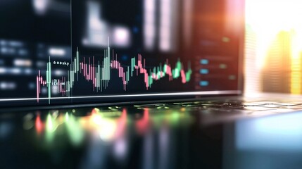 Investments and Strategy, Risk and Reward Concept. Data Visualization on Laptop Screen in Modern Office