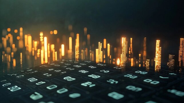 Investments and Strategy, Risk and Reward Concept. Abstract Digital Landscape with Glowing Structures