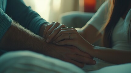 Fototapeta premium Close-up of a couple holding hands, showing comfort and support.