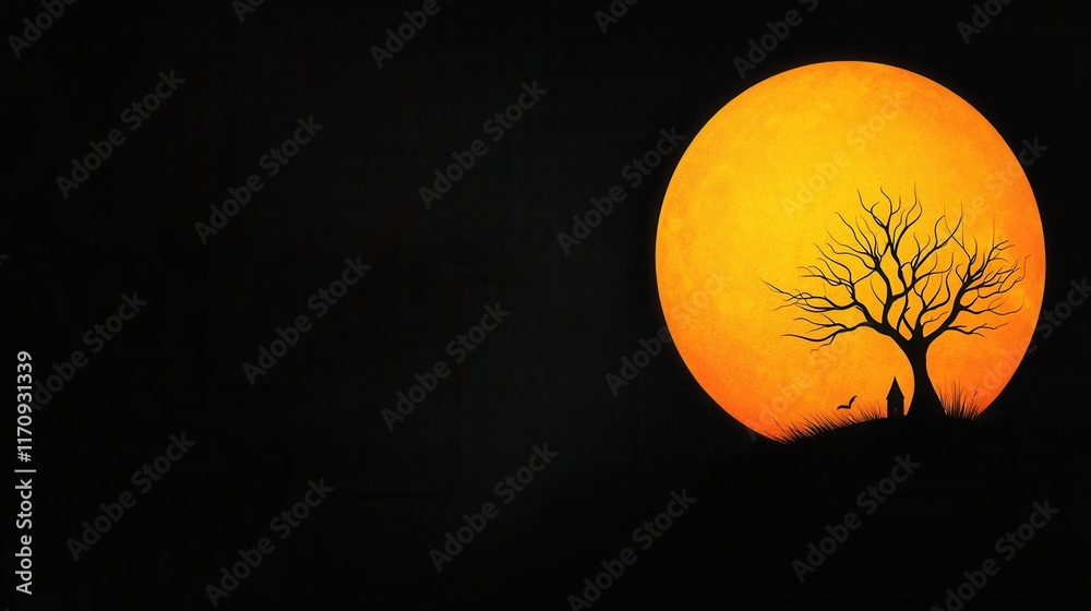 Canvas Prints a silhouette of a tree in front of a full moon