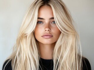 Naklejka premium A woman with long blonde hair is posing for a picture