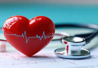A heart is on a piece of paper with a stethoscope next to it