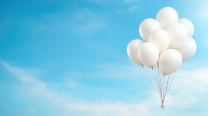 Obraz premium A bunch of white balloons floating in the sky