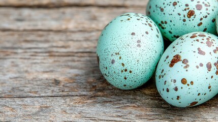 Obraz premium A group of blue eggs sitting on top of a wooden table