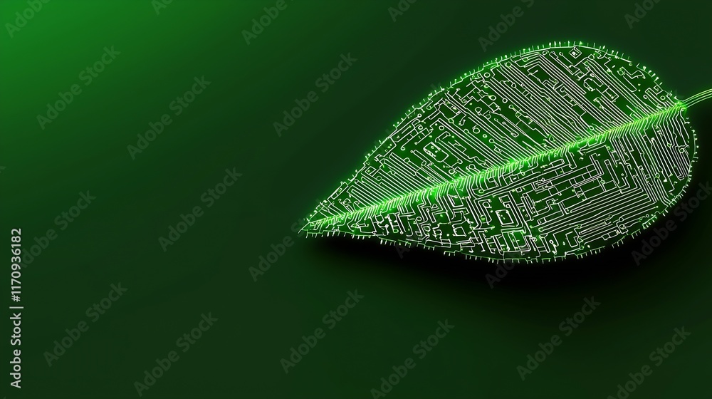 Aufkleber futuristic technology digital leaf with circuit design symbolizing green energy : generative ai