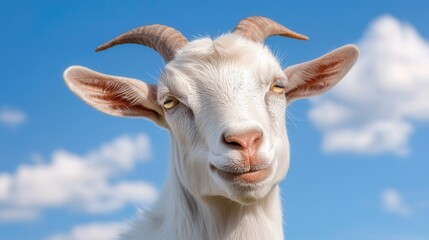 Fototapeta premium A close up of a goat with a blue sky in the background