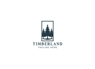 Silhouette of three pines tree similar with evergreen fir conifer spruce cedar larch cypress tree. Forest Landscape classic vintage logo design