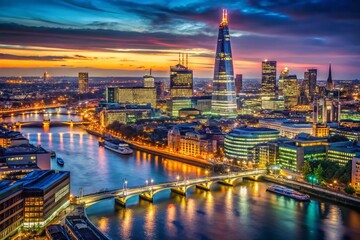 Fototapeta premium London Night Skyline: High-Resolution Panoramic Cityscape at Night