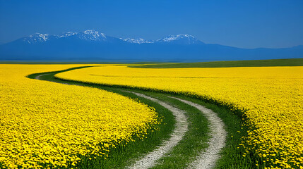 Obraz premium Yellow Flower Field Landscape Photo