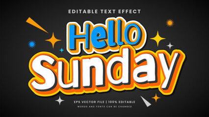 Hello sunday pop art text effect. Retro vintage editable text effect style