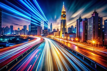 Obraz premium Long Exposure City Lightscape - Urban Night Photography for Apparel Design