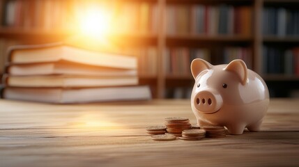 A piggy bank sitting on top of a pile of coins
