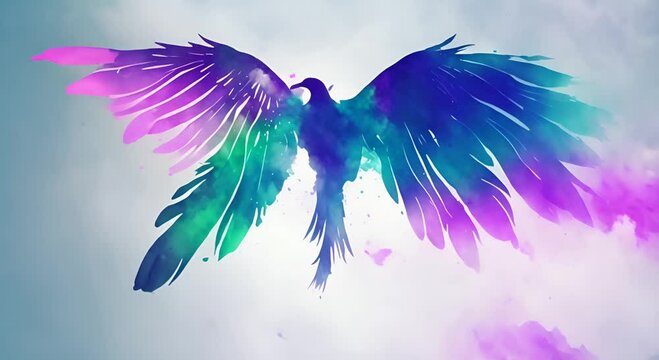 Beautiful green blue violet pink watercolor wings wing watercolor illustration art design painting element bird nature beautiful feather fly animal drawing abstract symbol angel silhouette artistic 4K