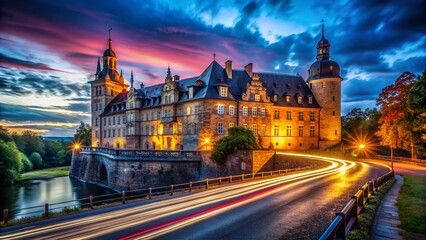 Fototapeta premium Long Exposure Night Photography of Nassau Duchy Castle, Historical Landmark, Germany