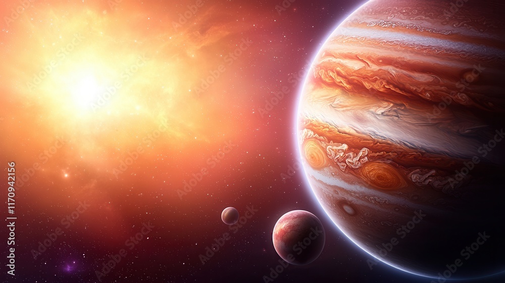 Canvas Prints an artist's impression of planets in outer space with a bright sun in the background