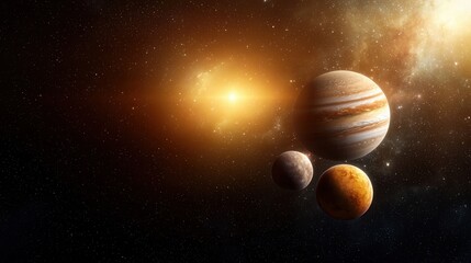 A group of planets in space with stars in the background