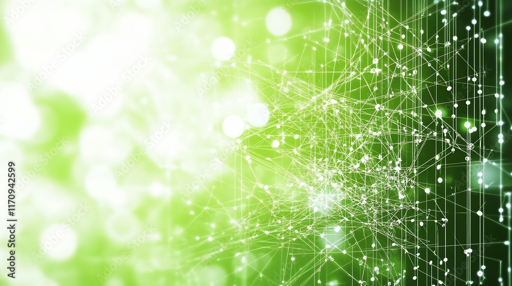 Poster Complex digital maze of bright green lines intertwined in a network : Generative AI