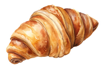 Watercolor croissant illustration, delicious pastry art, bakery food design, gourmet breakfast treat.