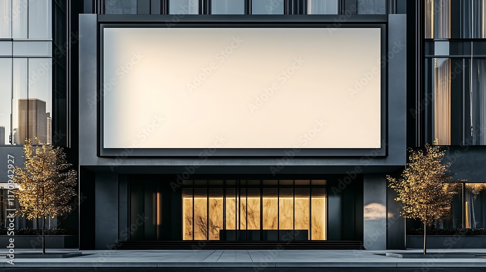 Aufkleber Urban Skyscraper Building Facade with Large Blank Billboard for Advertisement Display : Generative AI