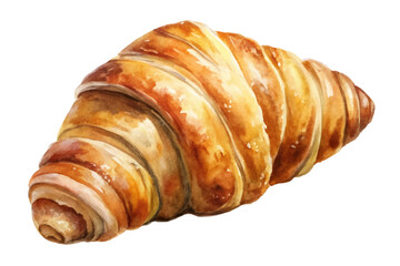 Freshly baked croissant, golden brown pastry, watercolor illustration, delicious breakfast item, gourmet food art.