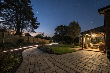 Obraz premium Long Exposure Photography of Serene Backyard Pavers at Night