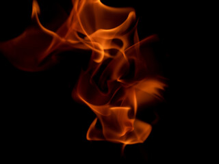 Open fire on a black background. Beautiful flame.