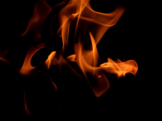 Open fire on a black background. Beautiful flame.