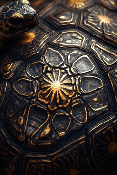 Close-up of a turtle's shell showcasing intricate patterns and textures.