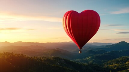 Fototapeta premium Heart-shaped hot air balloon adventure scenic mountains travel photography sunset view