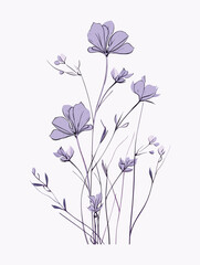 Elegant Silhouette Of A Flower with leaves Vector Illustration