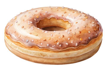 Watercolor donut illustration, sweet dessert art, detailed food design, bakery style, vibrant colors, appetizing visual.