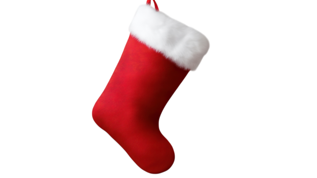 Isolated Christmas Stocking on Transparent Background for Seasonal Decoration and Holiday-themed Design Projects.