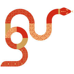 Red snake illustration for chinese new year and zodiac horoscope symbol. Year of the snake. Traditional chinese red snake in flat style. Vector isolated illustration