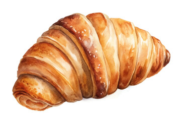 Watercolor croissant illustration, delicious pastry, golden brown texture, bakery art, food design, culinary delight.