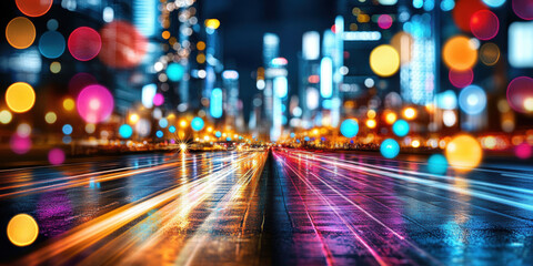 Obraz premium Abstracts, A blurred view of city lights at night, evoking a dreamy and atmospheric scene, suitable for various creative projects.