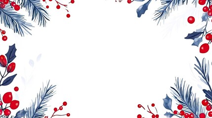 A festive border design featuring pine branches and red berries, ideal for holiday cards.