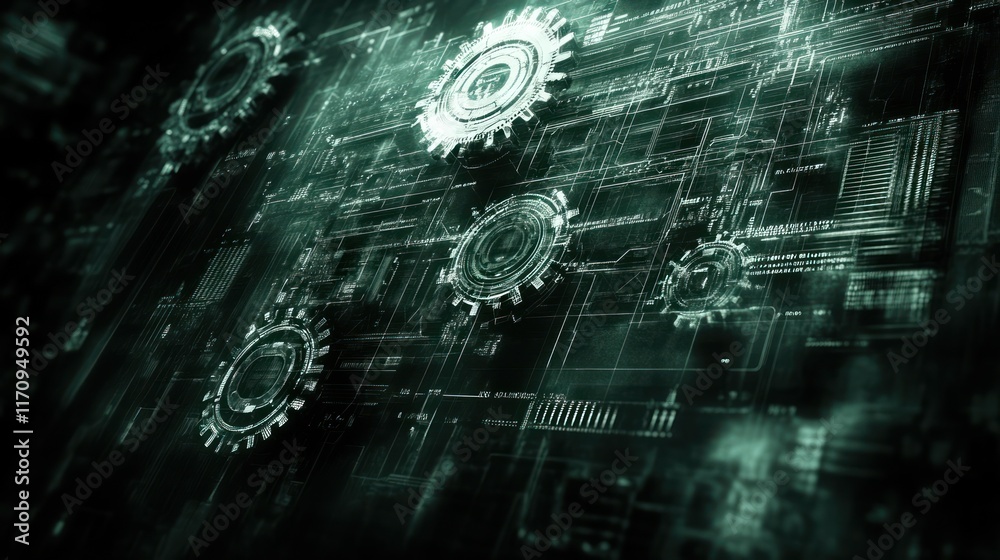 Aufkleber Abstract digital gears and circuits background.