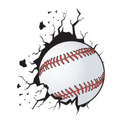 new creative baseball balls that pierce the walls for stickers and t-shirt designs, vector illustration