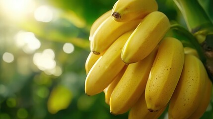 A bunch of ripe bananas hanging from a tree