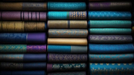 Colorful textiles display artisan market fabric showcase cultural hub close-up craftsmanship and tradition