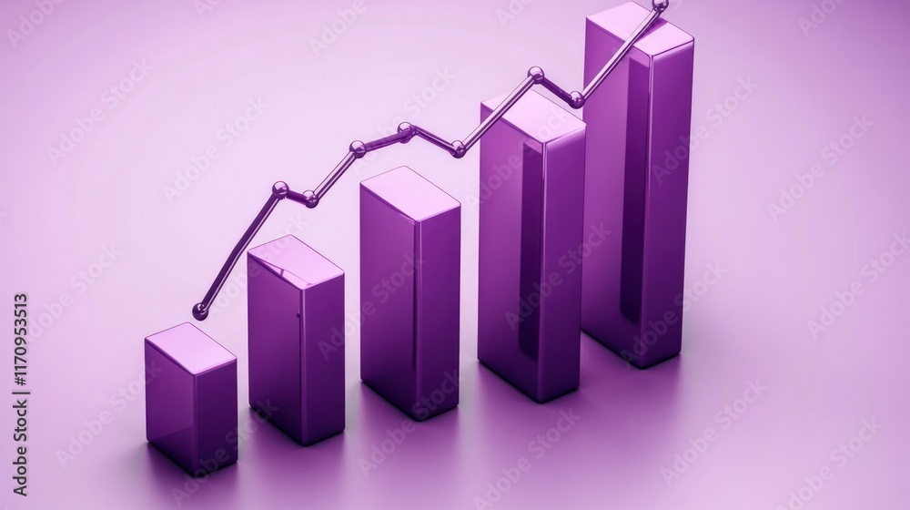 Aufkleber 3d purple bar graph showing growth with a slight dip, illustrating progress and overcoming challenge