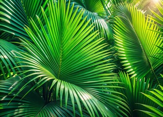 Obraz premium Lush Green Tropical Palm Leaves Background - Summer Sunlit Minimalist Photography
