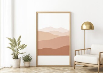 Abstract minimalist landscape art print in earthy tones on a white background.
