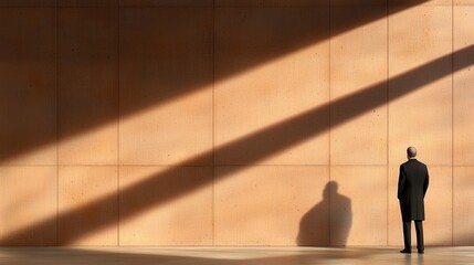 A man in a suit standing in front of a wall