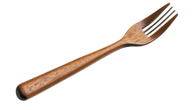 Rustic wooden fork isolated on white, vintage cutlery utensil PNG, brown wood texture dining tableware clipart