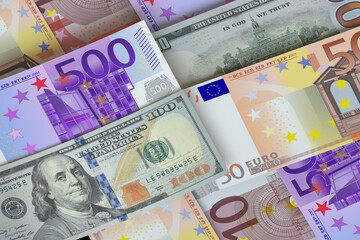 US dollar and EURO bills. Cash. Financial Concept.